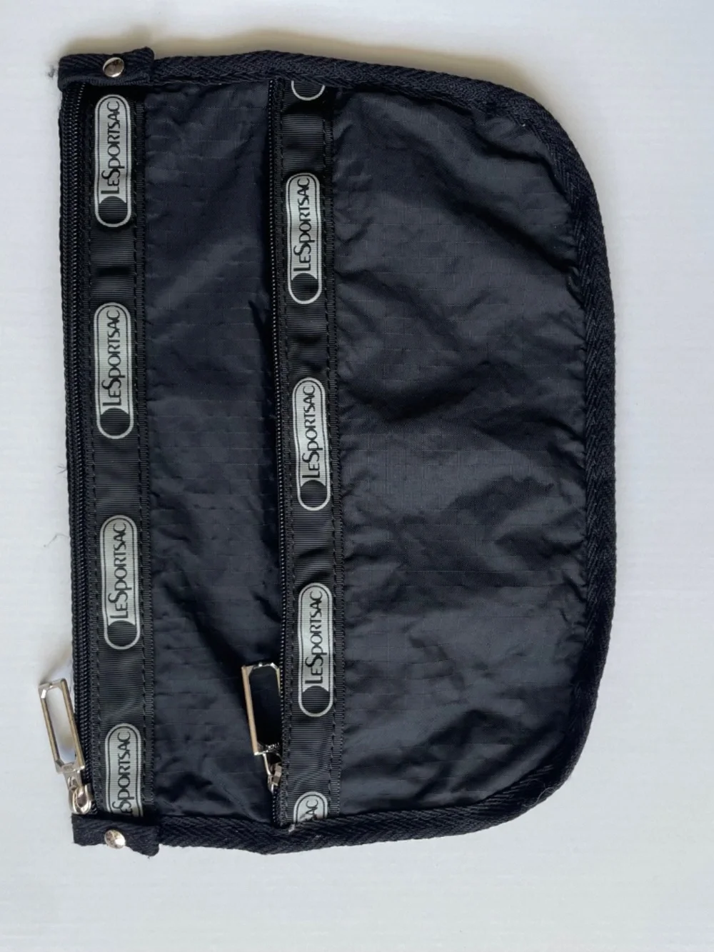 LeSportsac 2-Zip Cosmetic Pouch Bag | Solid Black Ripstop Nylon Travel Organizer